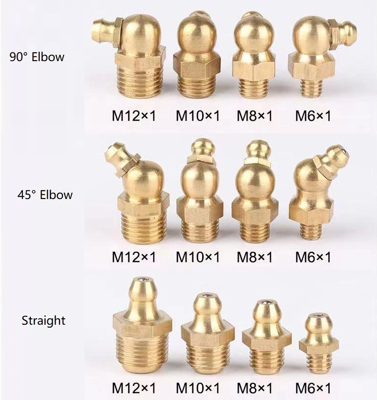 M12x1 Cinc-plateó las 45 colocaciones hidráulicas rectas de acero de cobre amarillo/inoxidables de acero/entrerrosca de la grasa del codo Elbow/90